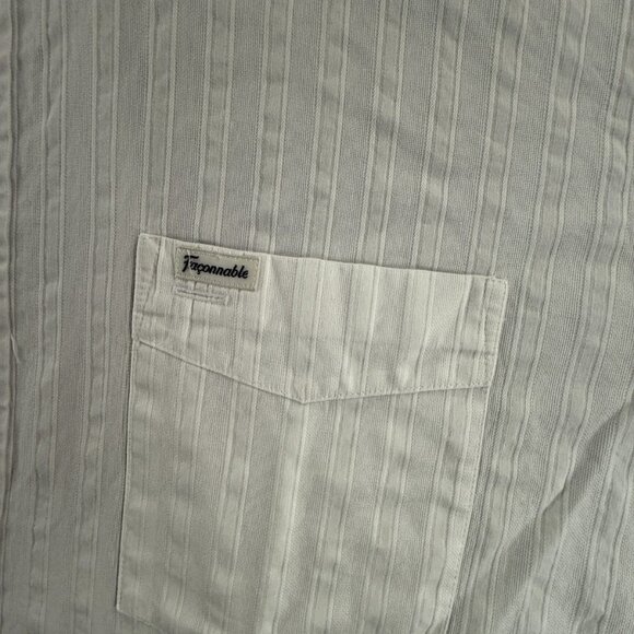 Faconnable Cotton Large Button-Down Striped White Men Pocket Long Sleeve Shirt - Picture 2 of 16